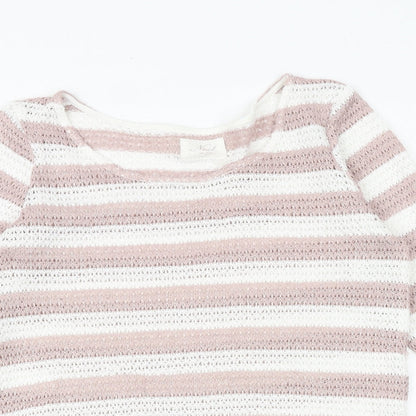 Next Womens Pink Round Neck Striped Polyester Pullover Jumper Size 10