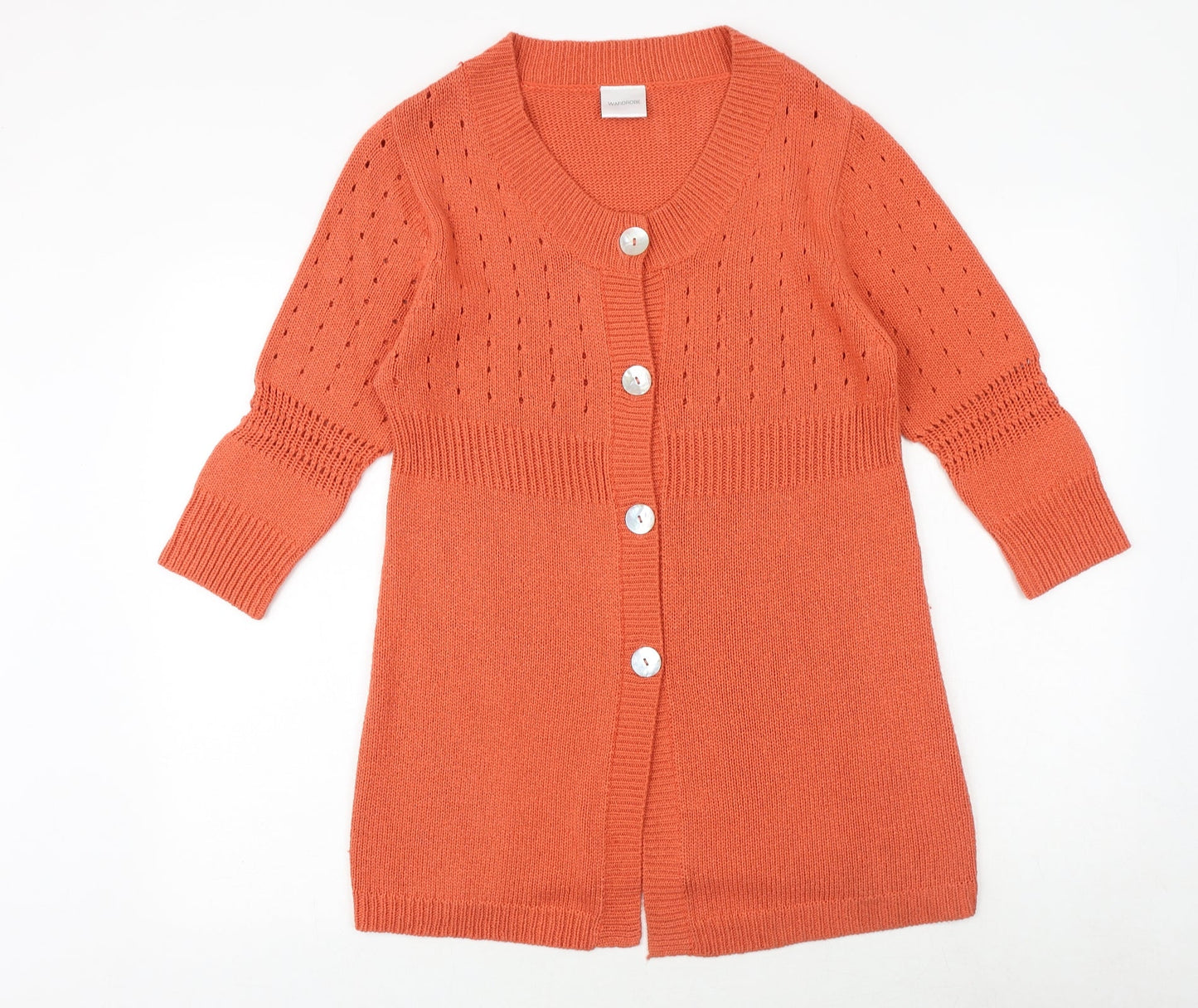 Wardrobe Womens Orange Round Neck Acrylic Cardigan Jumper Size 12