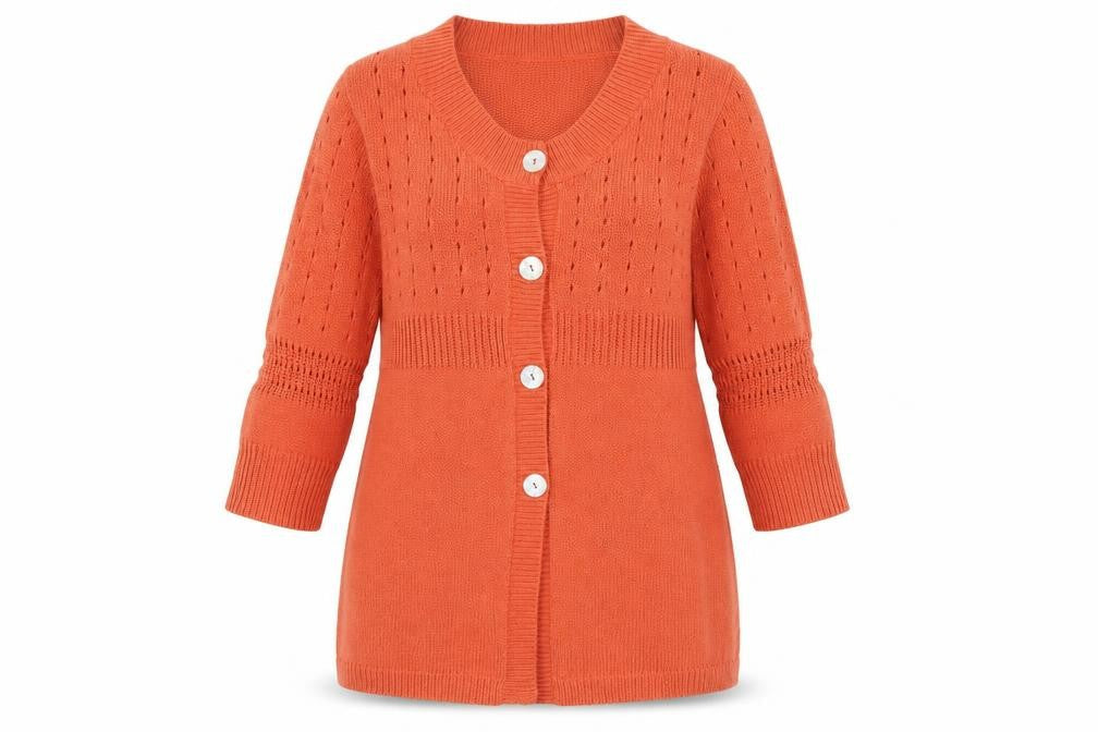 Wardrobe Womens Orange Round Neck Acrylic Cardigan Jumper Size 12