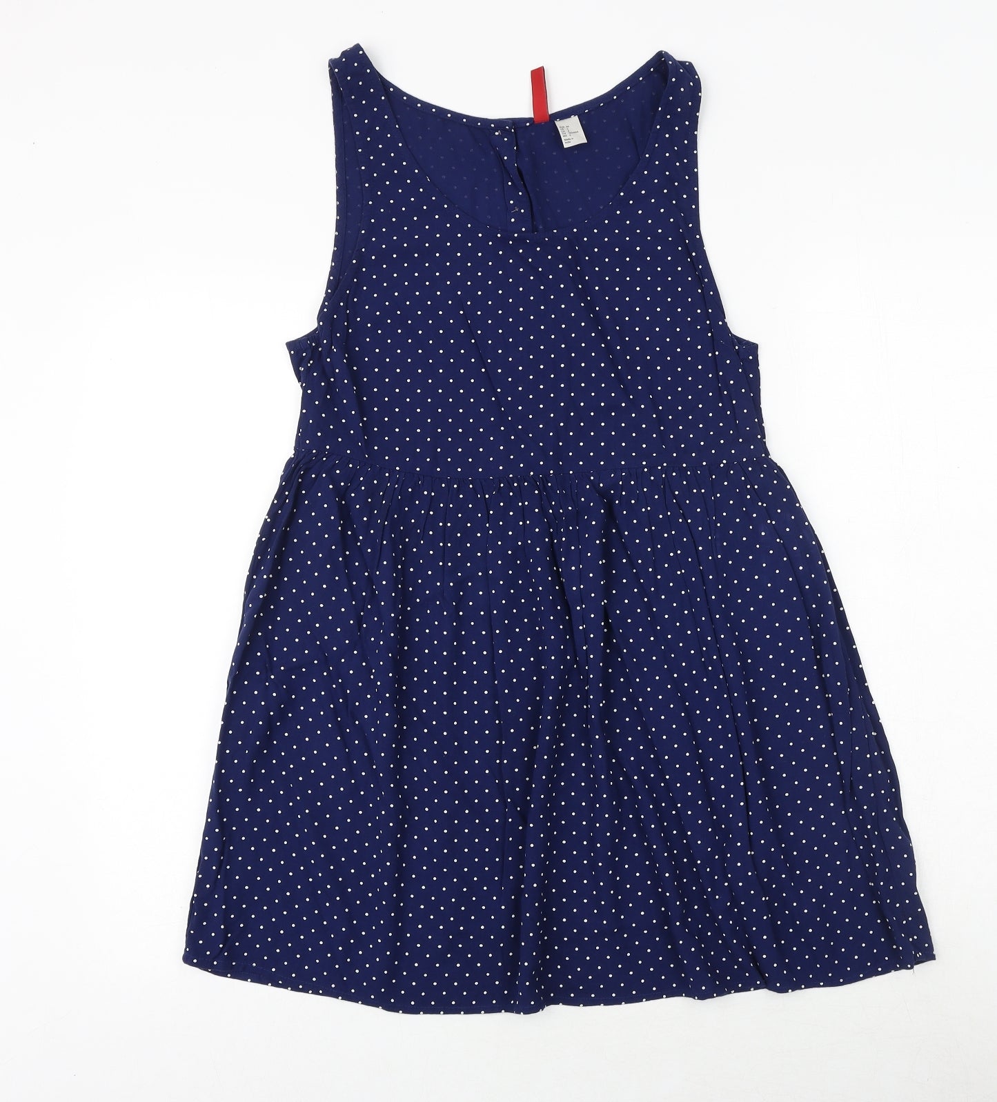 H&M Womens Blue Polka Dot Viscose Fit & Flare Size 8 Round Neck Button
