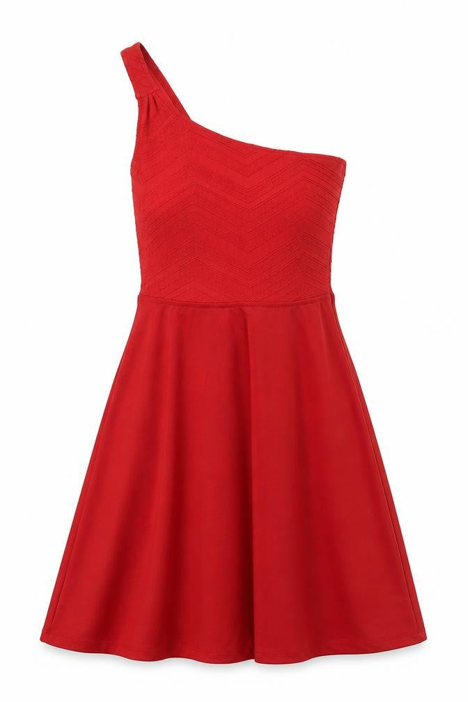Bershka Womens Red Polyester Fit & Flare Size S One Shoulder Pullover