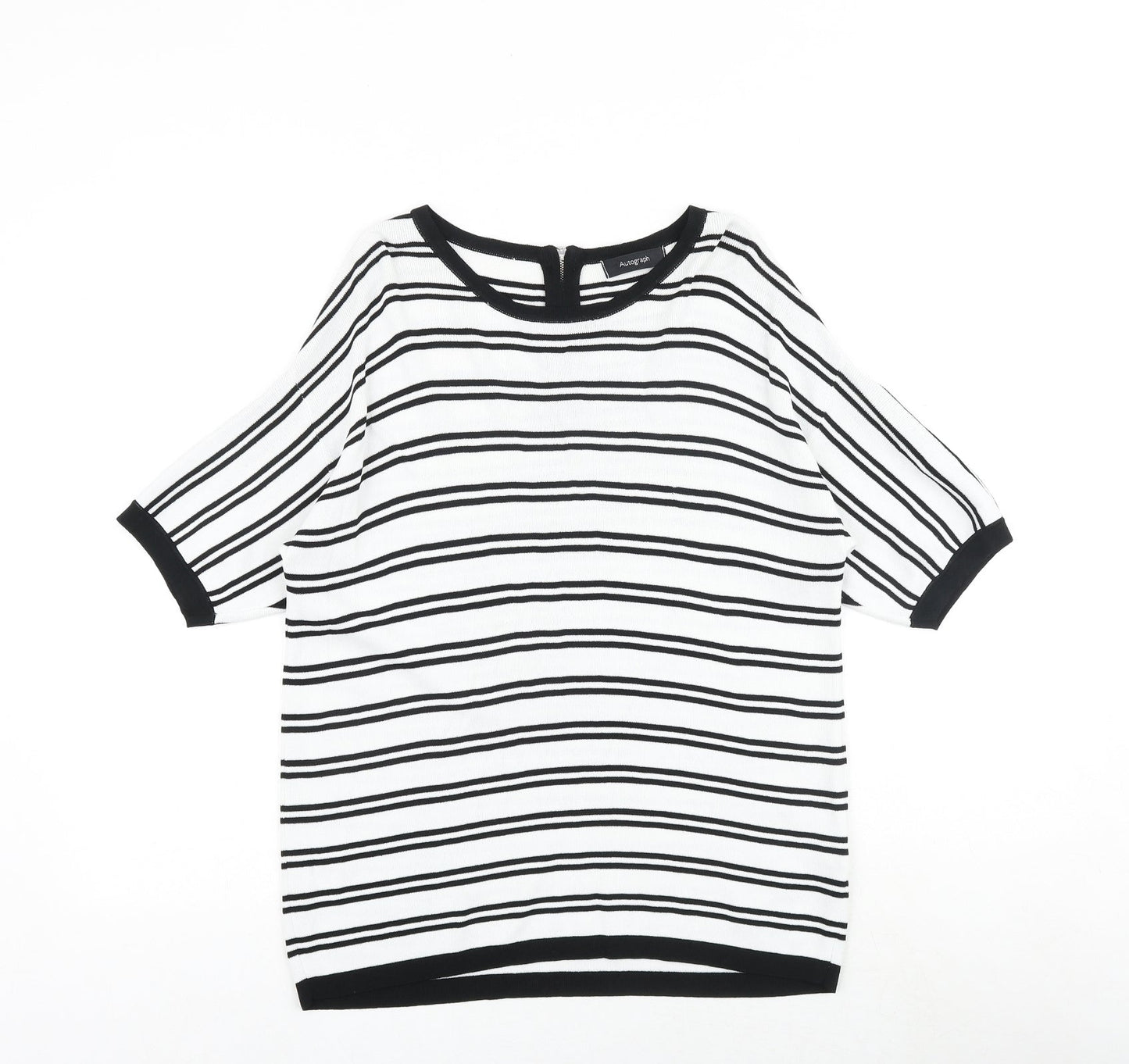 Marks and Spencer Womens White Round Neck Striped Viscose Pullover Jumper Size 10
