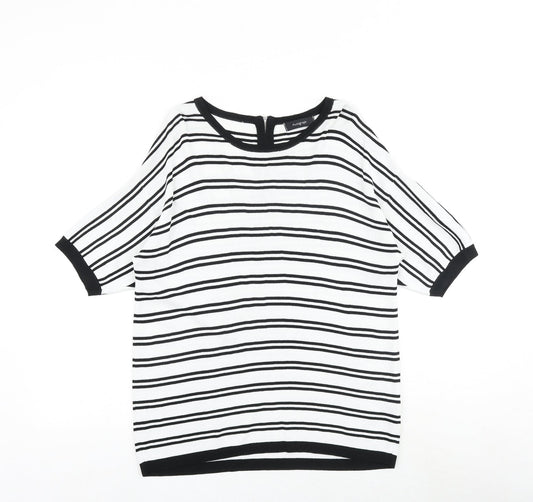 Marks and Spencer Womens White Round Neck Striped Viscose Pullover Jumper Size 10