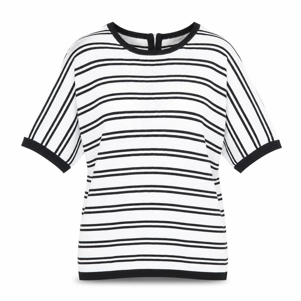 Marks & Spencer Womens White Round Neck Striped Viscose Pullover Jumper Size 10