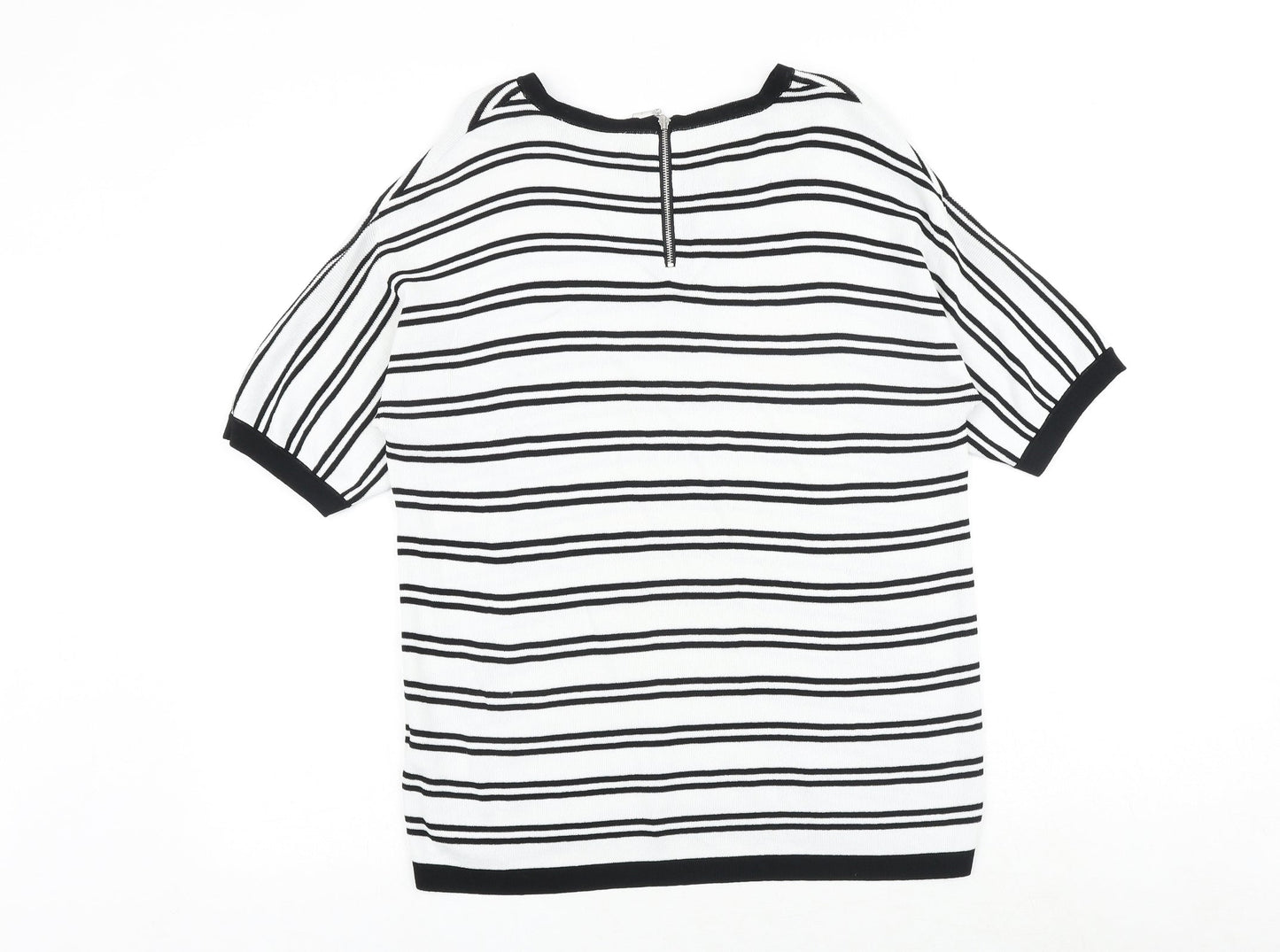 Marks and Spencer Womens White Round Neck Striped Viscose Pullover Jumper Size 10