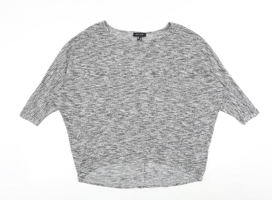 New Look Womens Grey Geometric Viscose Basic Blouse Size S Round Neck