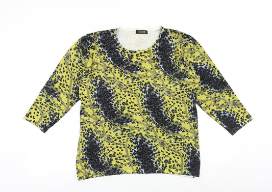 Alexara Womens Yellow Round Neck Geometric Viscose Pullover Jumper Size L
