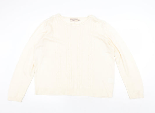 EWM Womens Beige Round Neck Acrylic Pullover Jumper Size L - Size 18-20