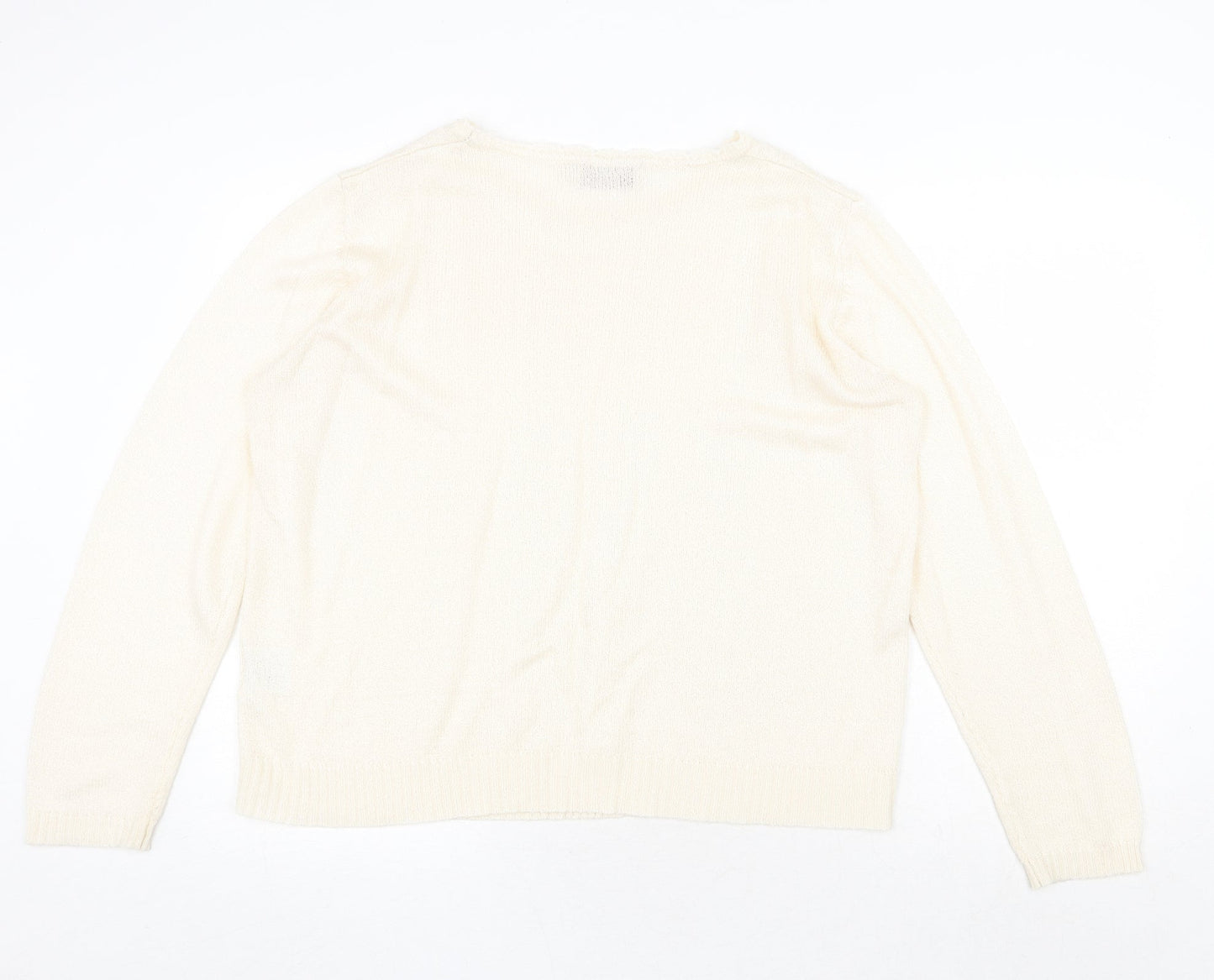 EWM Womens Beige Round Neck Acrylic Pullover Jumper Size L - Size 18-20