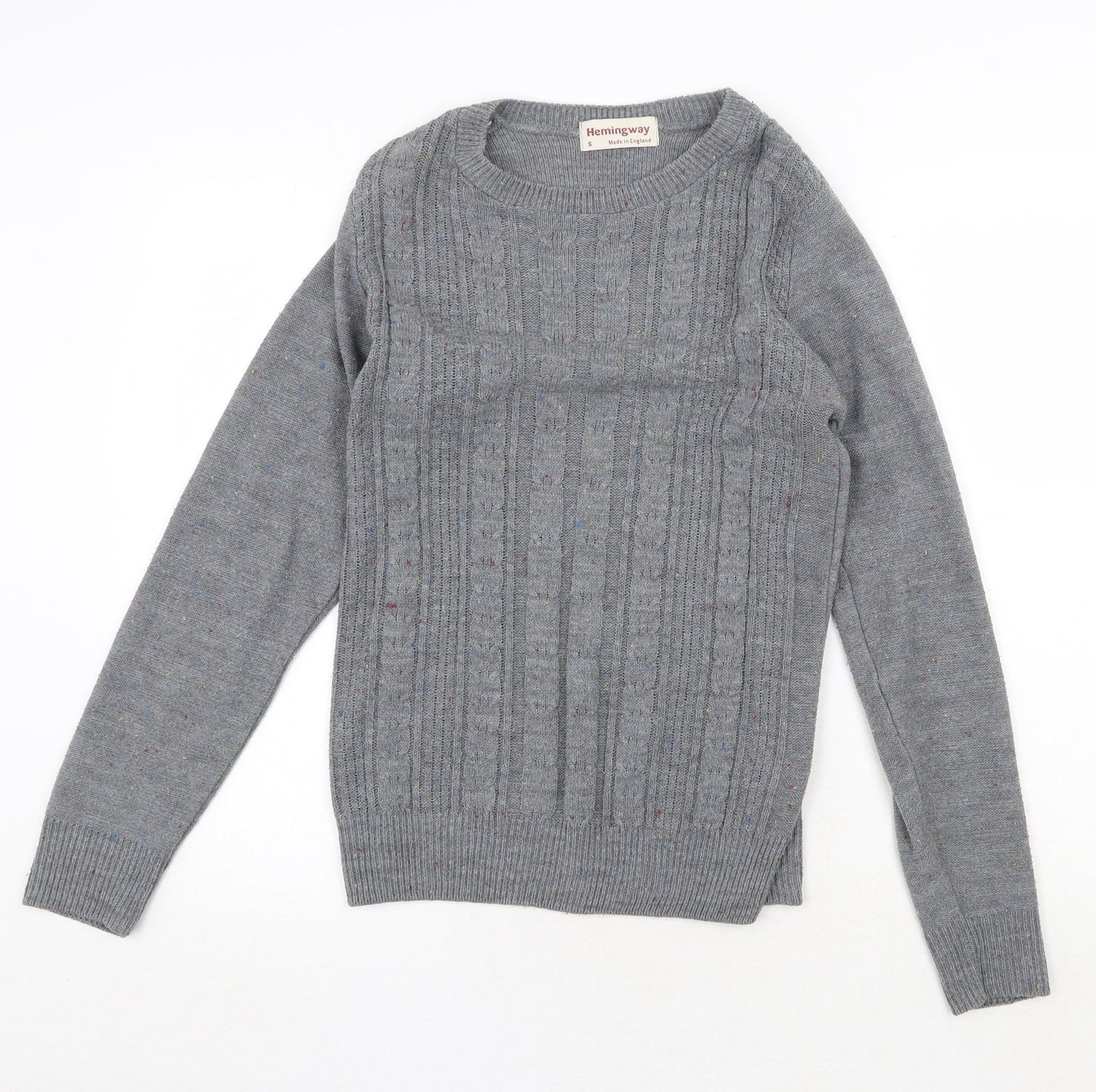 Hemingway Womens Grey Round Neck Acrylic Pullover Jumper Size S