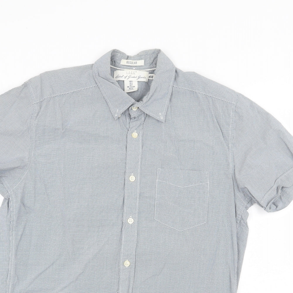 H&M Mens Blue Check Cotton Button-Up Size S Collared Button