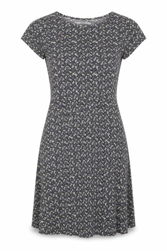 Only Womens Grey Floral Viscose A-Line Size 6 Round Neck Zip