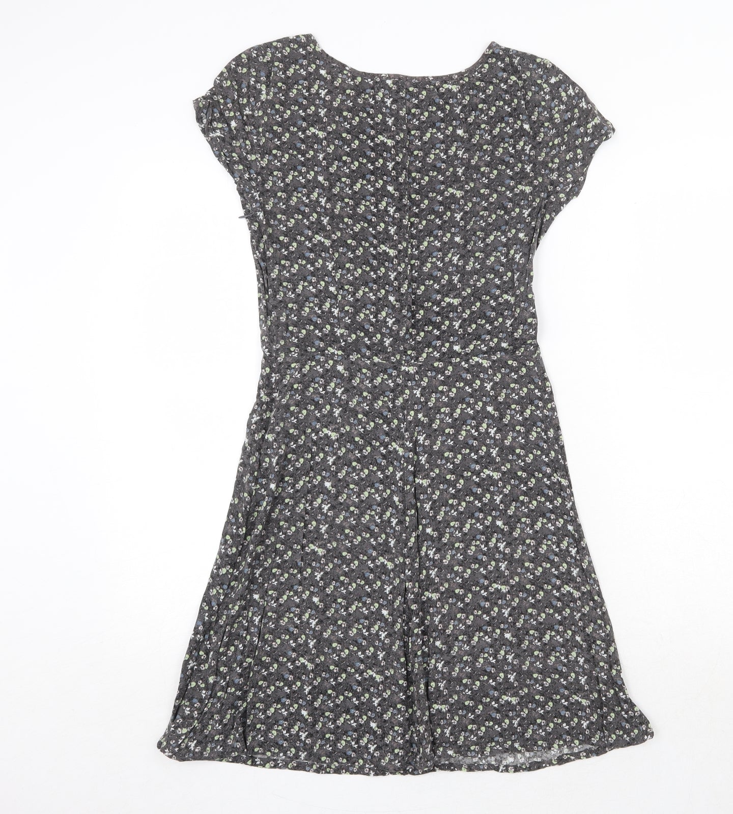 Only Womens Grey Floral Viscose A-Line Size 6 Round Neck Zip