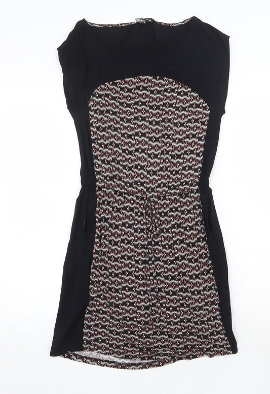 Warehouse Womens Black Geometric Viscose A-Line Size 8 Round Neck Pullover