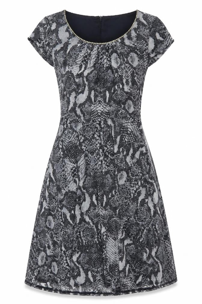 Dorothy Perkins Womens Grey Animal Print Nylon Trapeze & Swing Size 8 Round Neck Button - Snakeskin Pattern