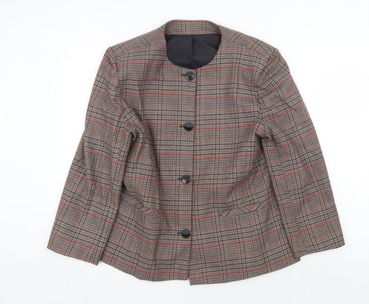 Clover Collection Womens Brown Geometric Jacket Blazer Size 16 Button