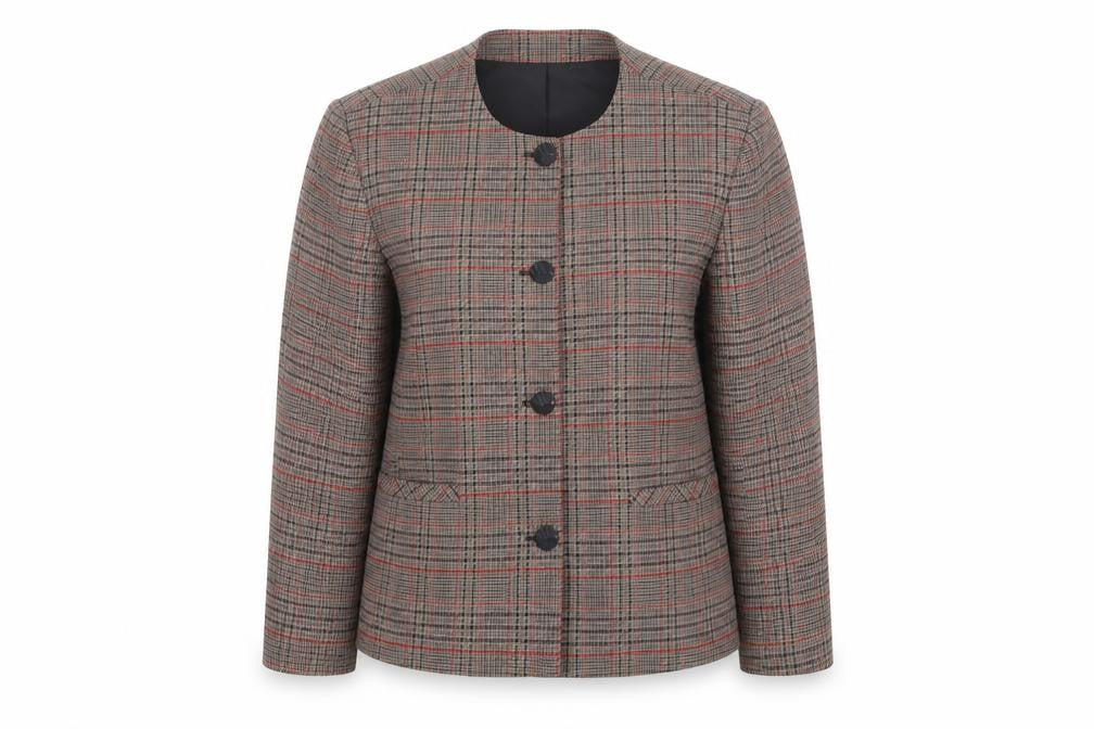Clover Collection Womens Brown Geometric Jacket Blazer Size 16 Button