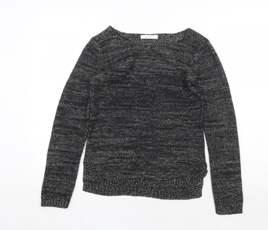 VILA Womens Black Round Neck Geometric Acrylic Pullover Jumper Size S