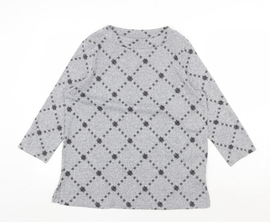 Marks and Spencer Womens Grey Round Neck Geometric Polyester Pullover Jumper Size 12