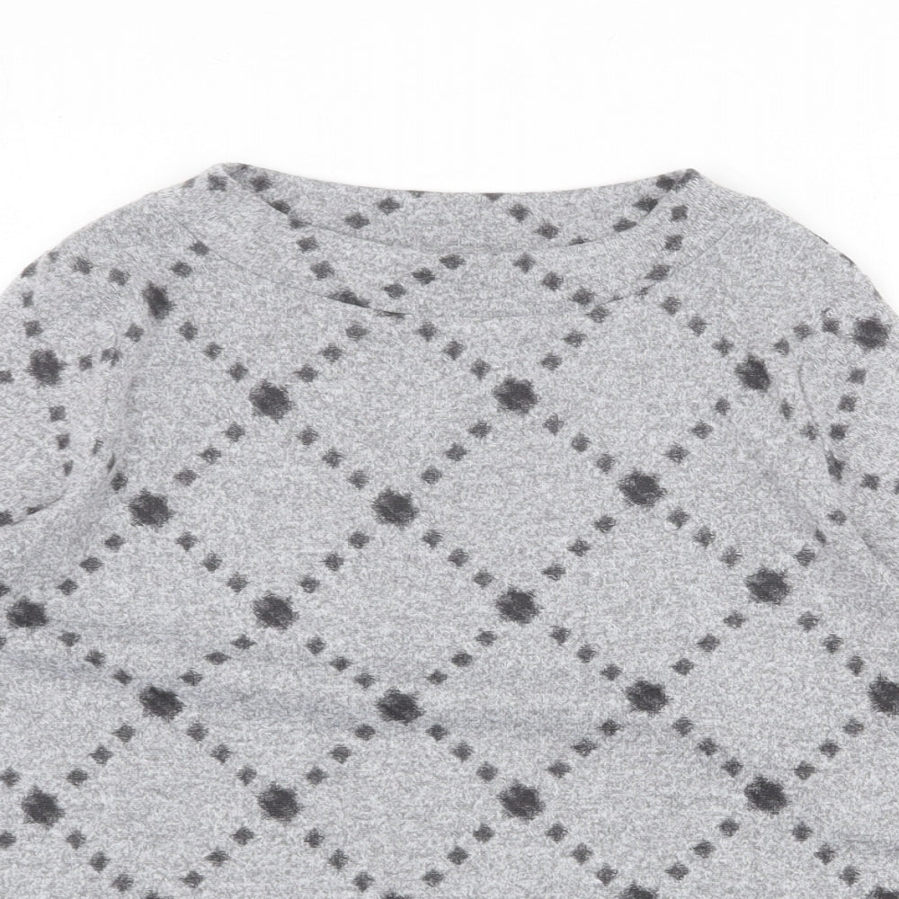 Marks and Spencer Womens Grey Round Neck Geometric Polyester Pullover Jumper Size 12