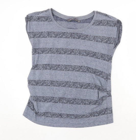 New Look Womens Grey Geometric Polyester Basic Blouse Size 10 Round Neck - Lace Detail