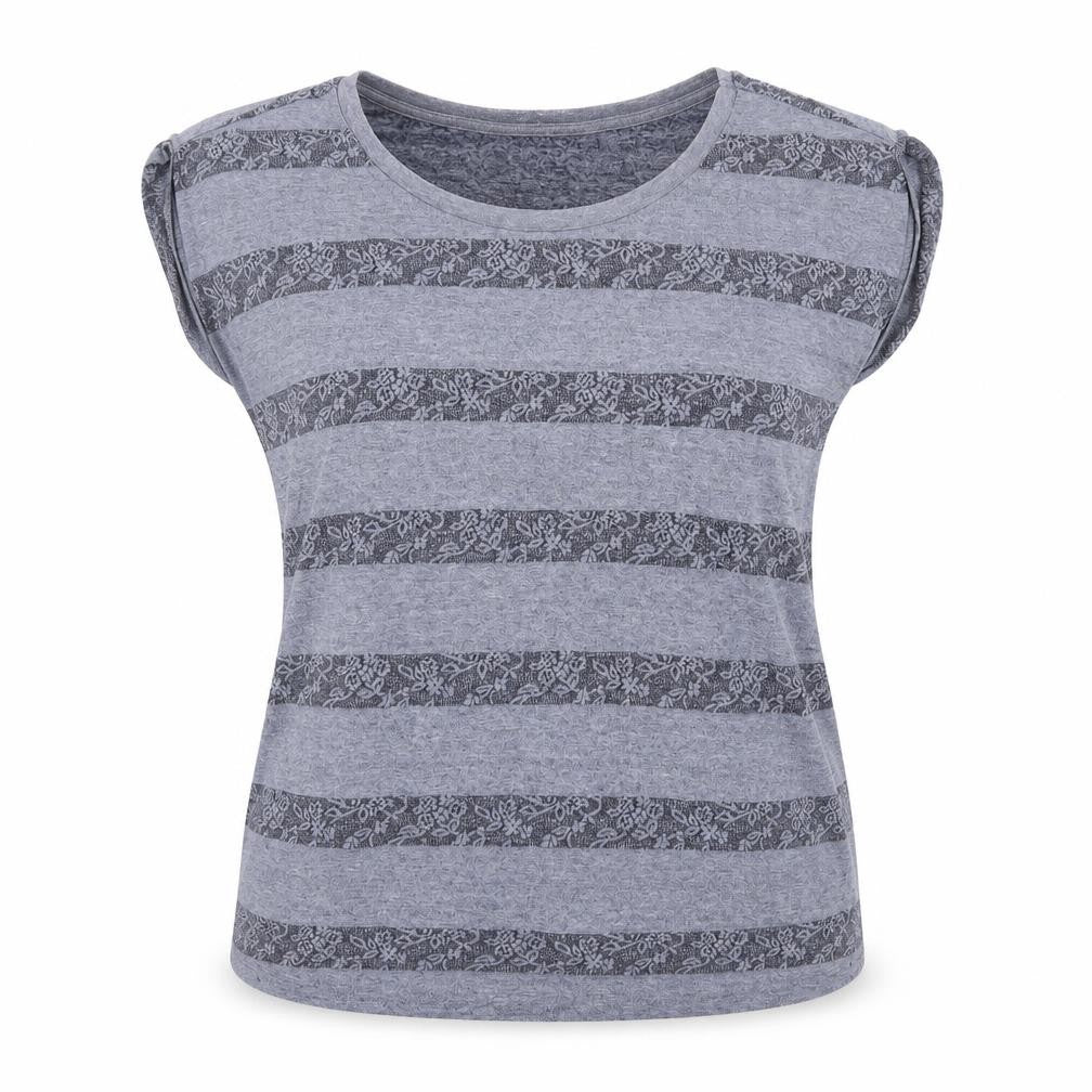 New Look Womens Grey Geometric Polyester Basic Blouse Size 10 Round Neck - Lace Detail