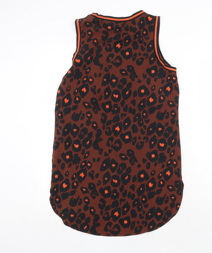 Next Womens Brown Animal Print Polyester A-Line Size 6 Round Neck Pullover - Leopard Pattern