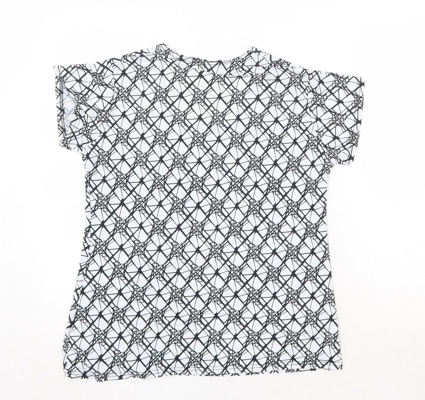 Sky Designs Womens White Geometric Polyester Basic T-Shirt Size L Square Neck