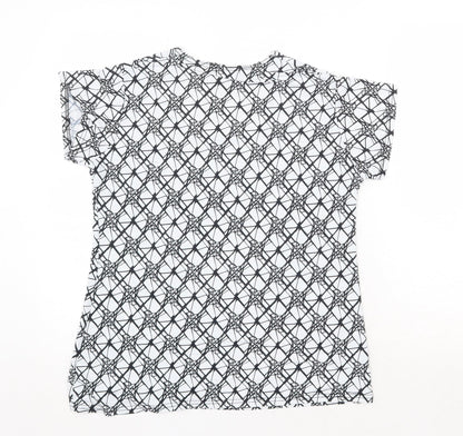 Sky Designs Womens White Geometric Polyester Basic T-Shirt Size L Square Neck