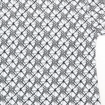 Sky Designs Womens White Geometric Polyester Basic T-Shirt Size L Square Neck