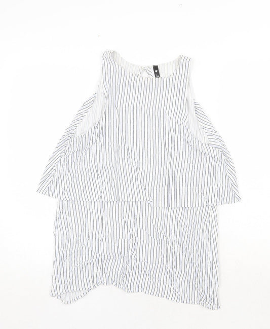 Influence Womens White Striped Viscose Basic Tank Size 10 Round Neck - Open Back