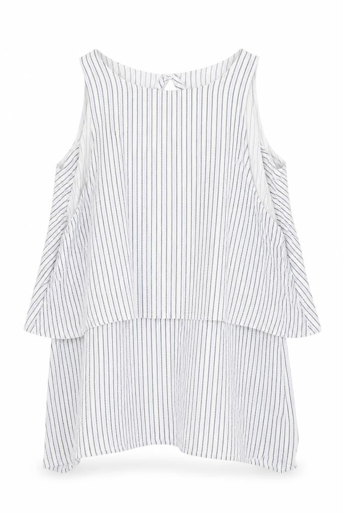 Influence Womens White Striped Viscose Basic Tank Size 10 Round Neck - Open Back