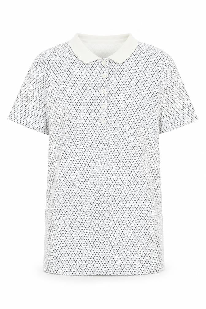 Lands' End Mens White Geometric Cotton Polo Size S Collared Button