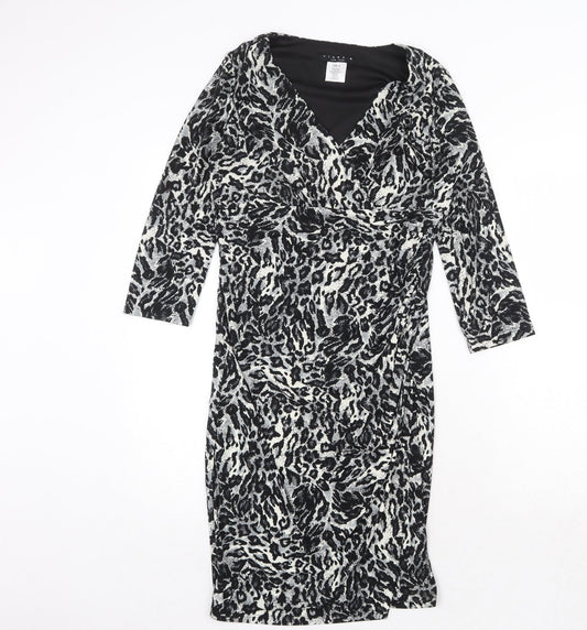 Tiana B Womens Grey Animal Print Polyester A-Line Size 8 V-Neck Pullover - Leopard Pattern