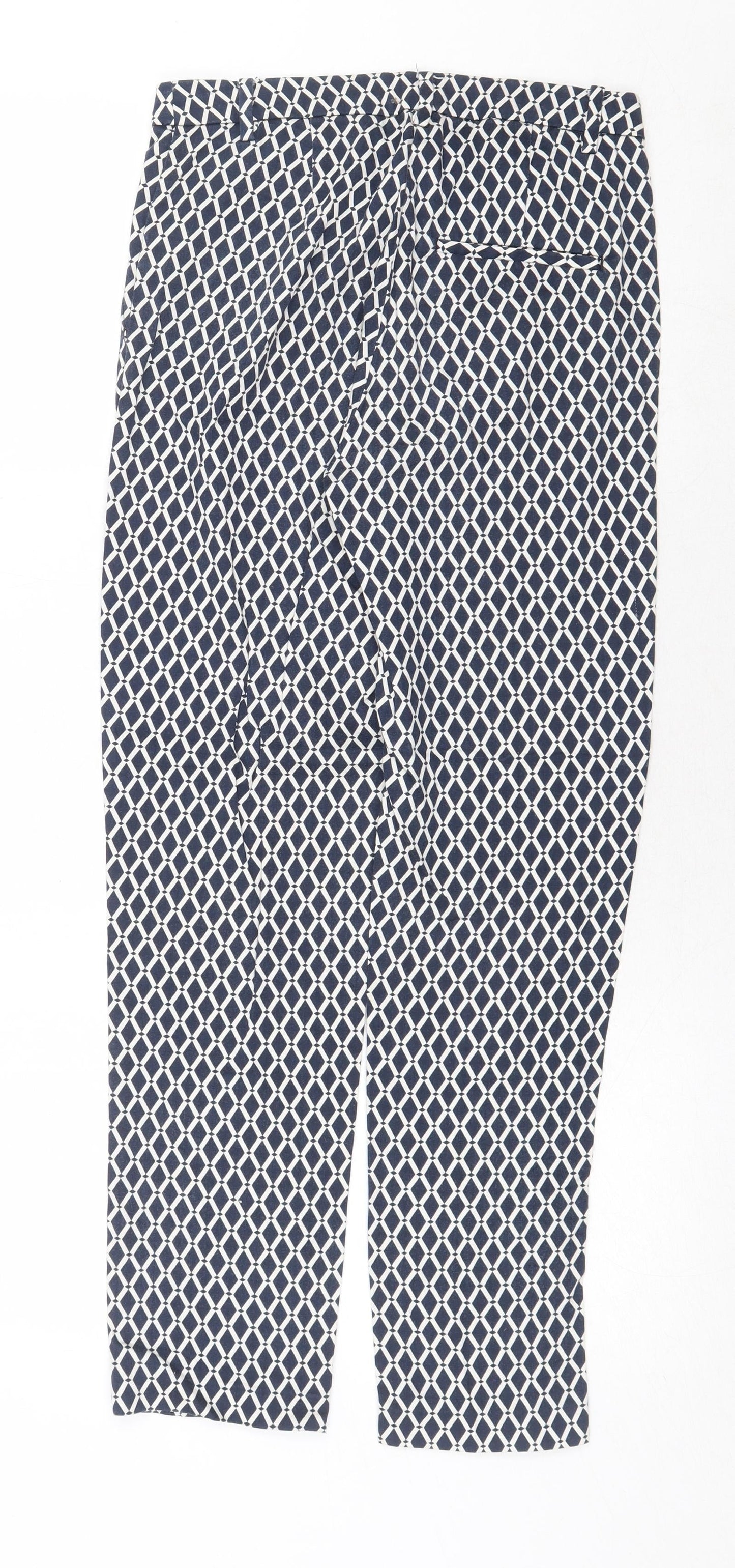 H&M Womens Blue Geometric Cotton Chino Trousers Size 6 Regular Zip