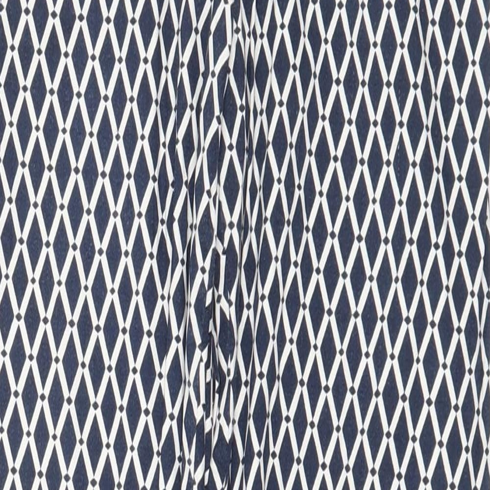 H&M Womens Blue Geometric Cotton Chino Trousers Size 6 Regular Zip