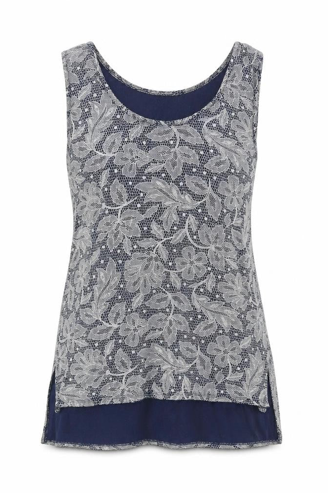 CMD Womens Grey Floral Viscose Basic Tank Size 12 Round Neck