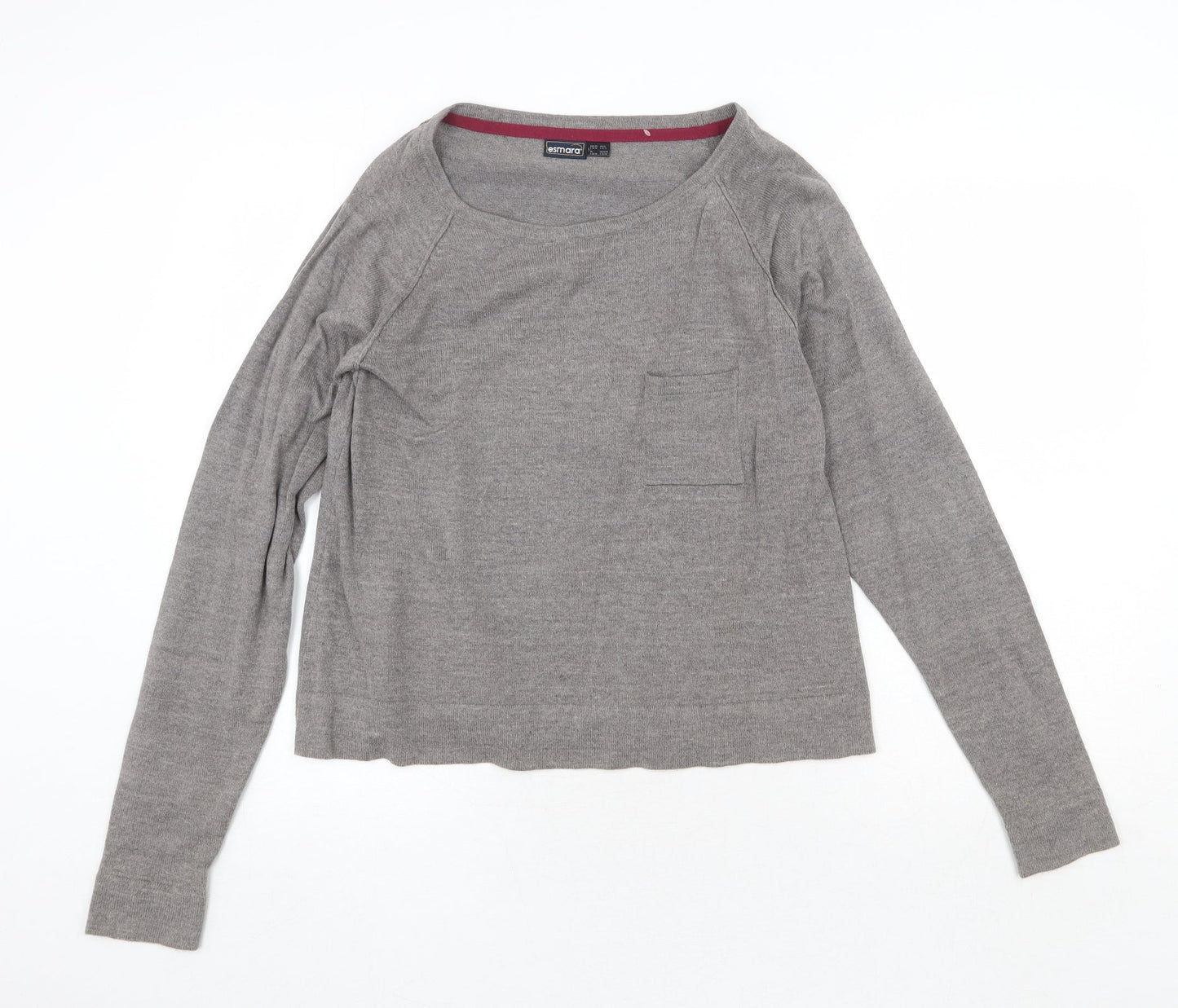 ESMARA Womens Grey Round Neck Cotton Pullover Jumper Size 10