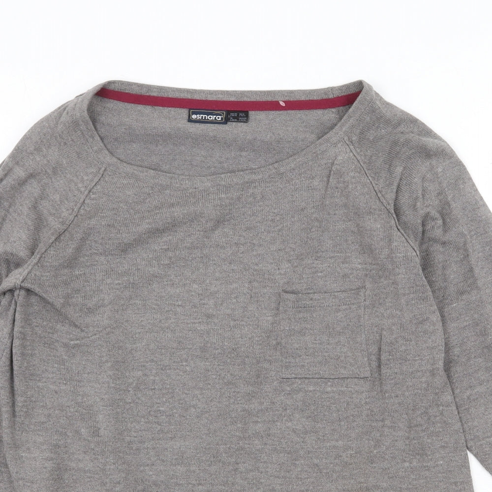 ESMARA Womens Grey Round Neck Cotton Pullover Jumper Size 10
