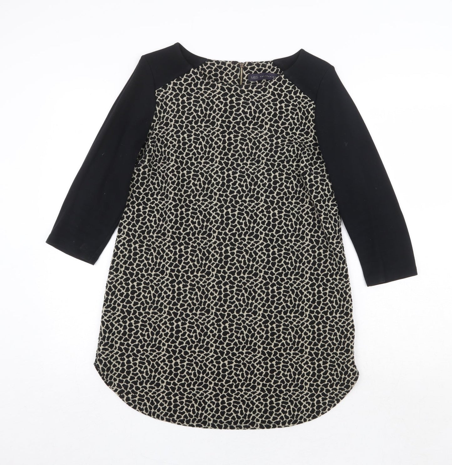 Marks and Spencer Womens Black Boat Neck Animal Print Polyester Pullover Jumper Size 10 - Giraffe Print