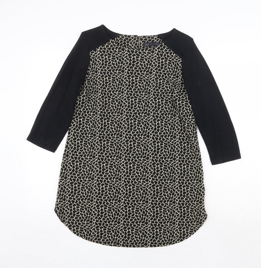 Marks and Spencer Womens Black Boat Neck Animal Print Polyester Pullover Jumper Size 10 - Giraffe Print