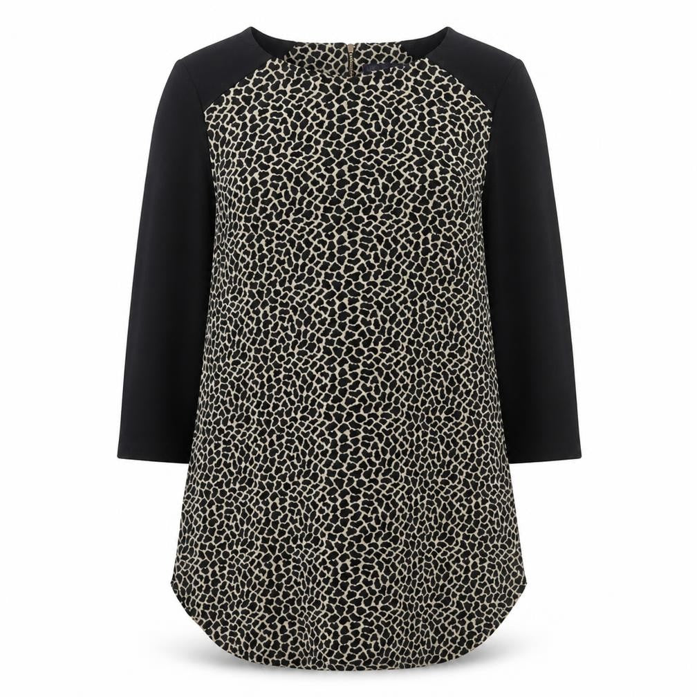 Marks & Spencer Womens Black Boat Neck Animal Print Polyester Pullover Jumper Size 10 - Giraffe Print