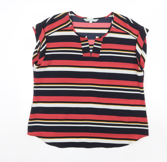 Cleo Womens Multicoloured Striped Polyester Basic Blouse Size L Round Neck