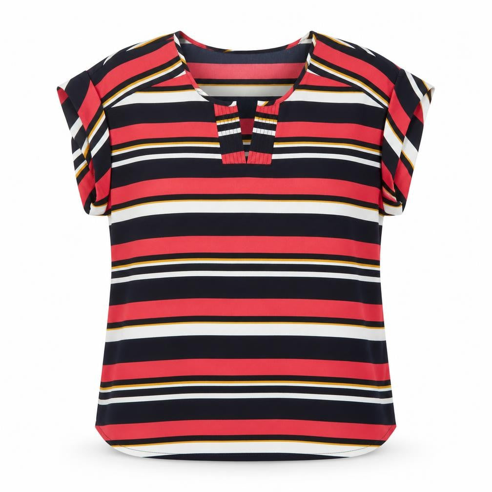 Cleo Womens Multicoloured Striped Polyester Basic Blouse Size L Round Neck