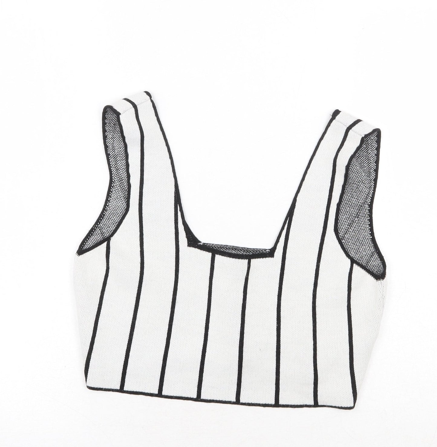 ASOS Womens White Striped Acrylic Cropped Tank Size 12 Square Neck