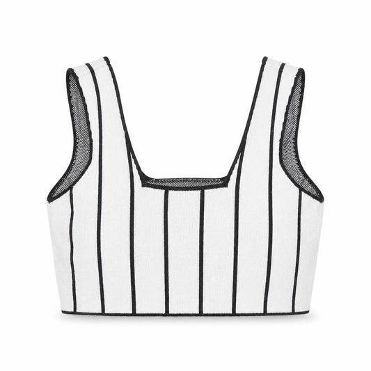 ASOS Womens White Striped Acrylic Cropped Tank Size 12 Square Neck