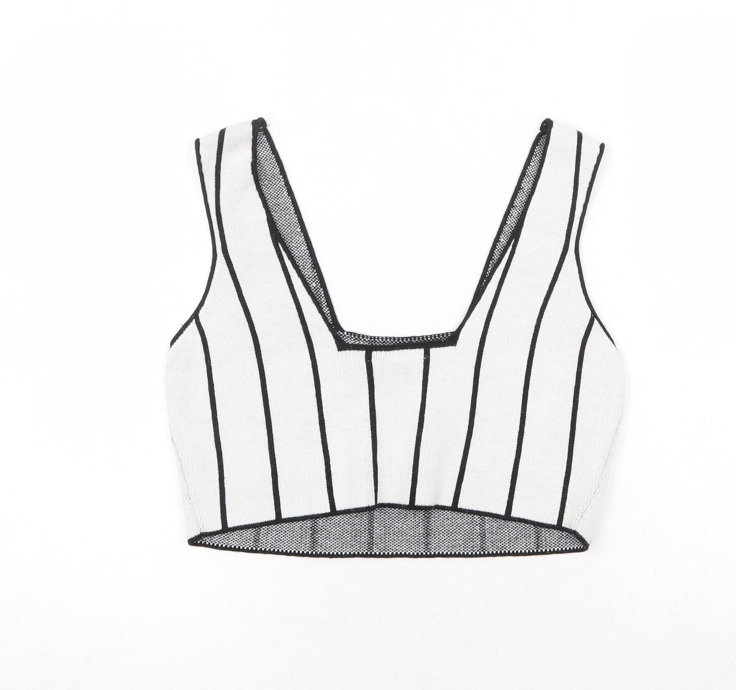ASOS Womens White Striped Acrylic Cropped Tank Size 12 Square Neck