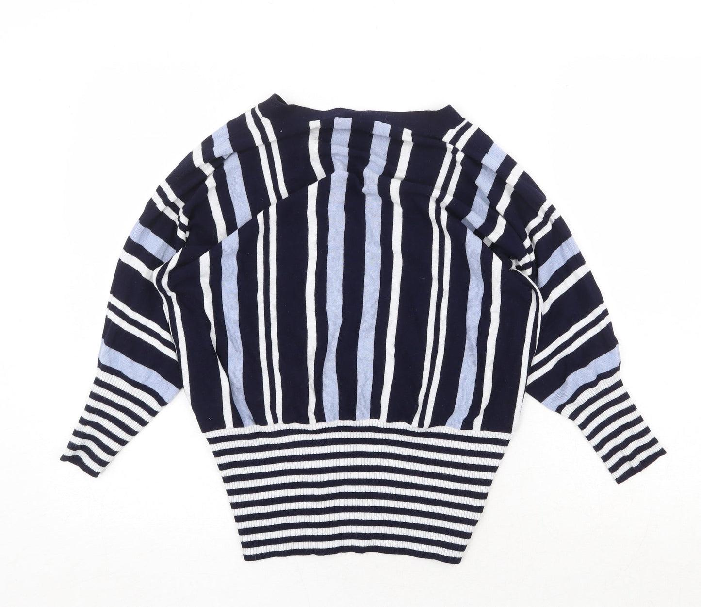 Oasis Womens Blue V-Neck Striped Viscose Pullover Jumper Size S