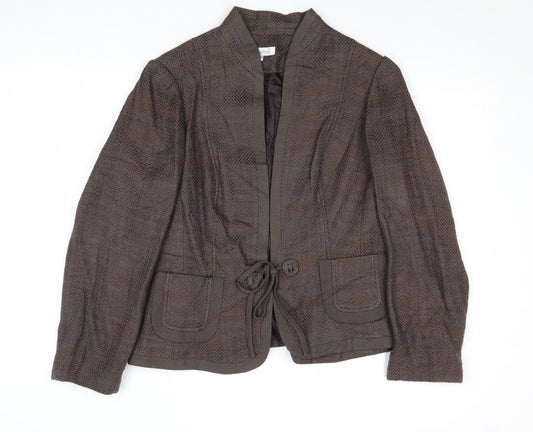 Debenhams Womens Brown Geometric Jacket Blazer Size 14 Tie