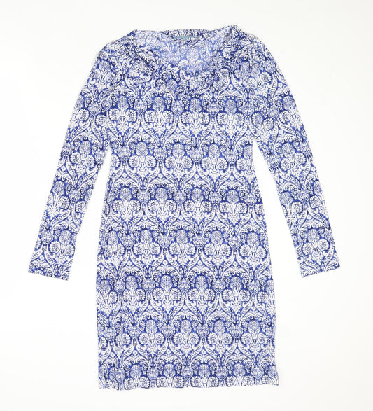Baby Blue Womens Blue Geometric Polyester A-Line Size XS V-Neck Pullover